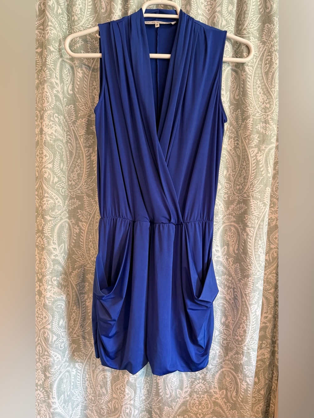 RACHEL Rachel Roy Cobalt Blue Sleeveless Draped V-Neck Mini Dress